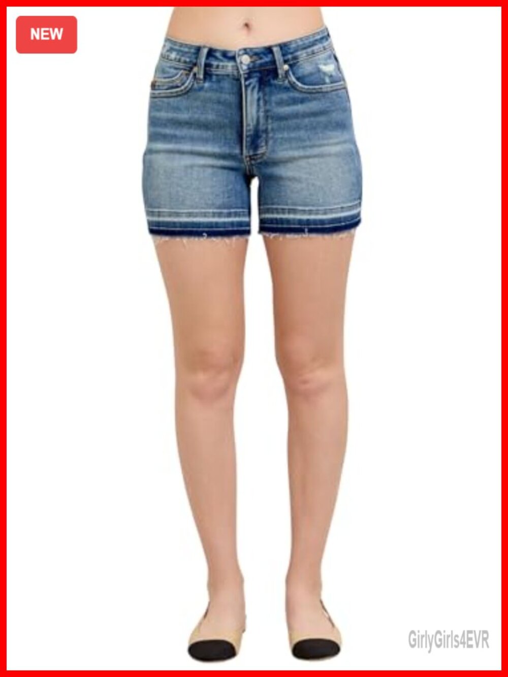 Mid Rise Tummy Control Vintage Wash Denim Shorts